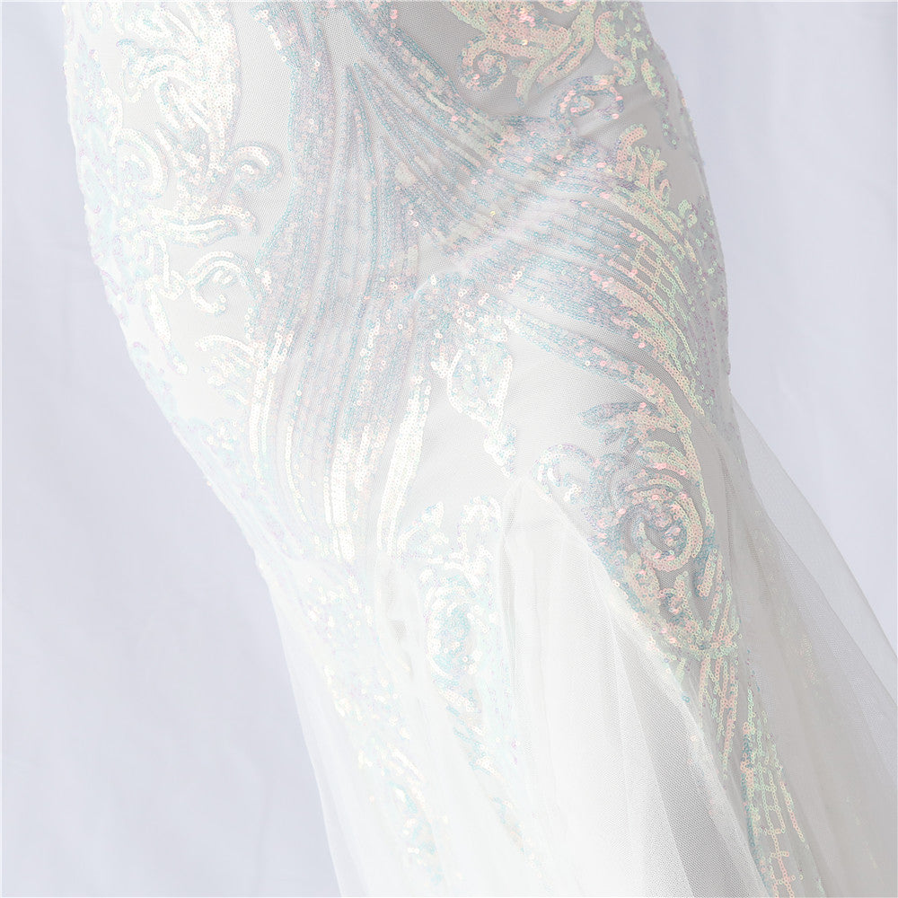 Choire White Sequin Feather Maxi Dress