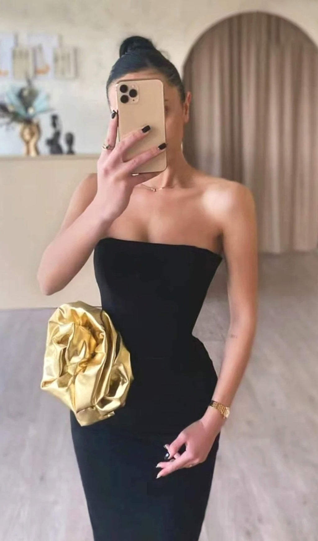 Brycen Black Strapless Rose Detail Maxi Dress