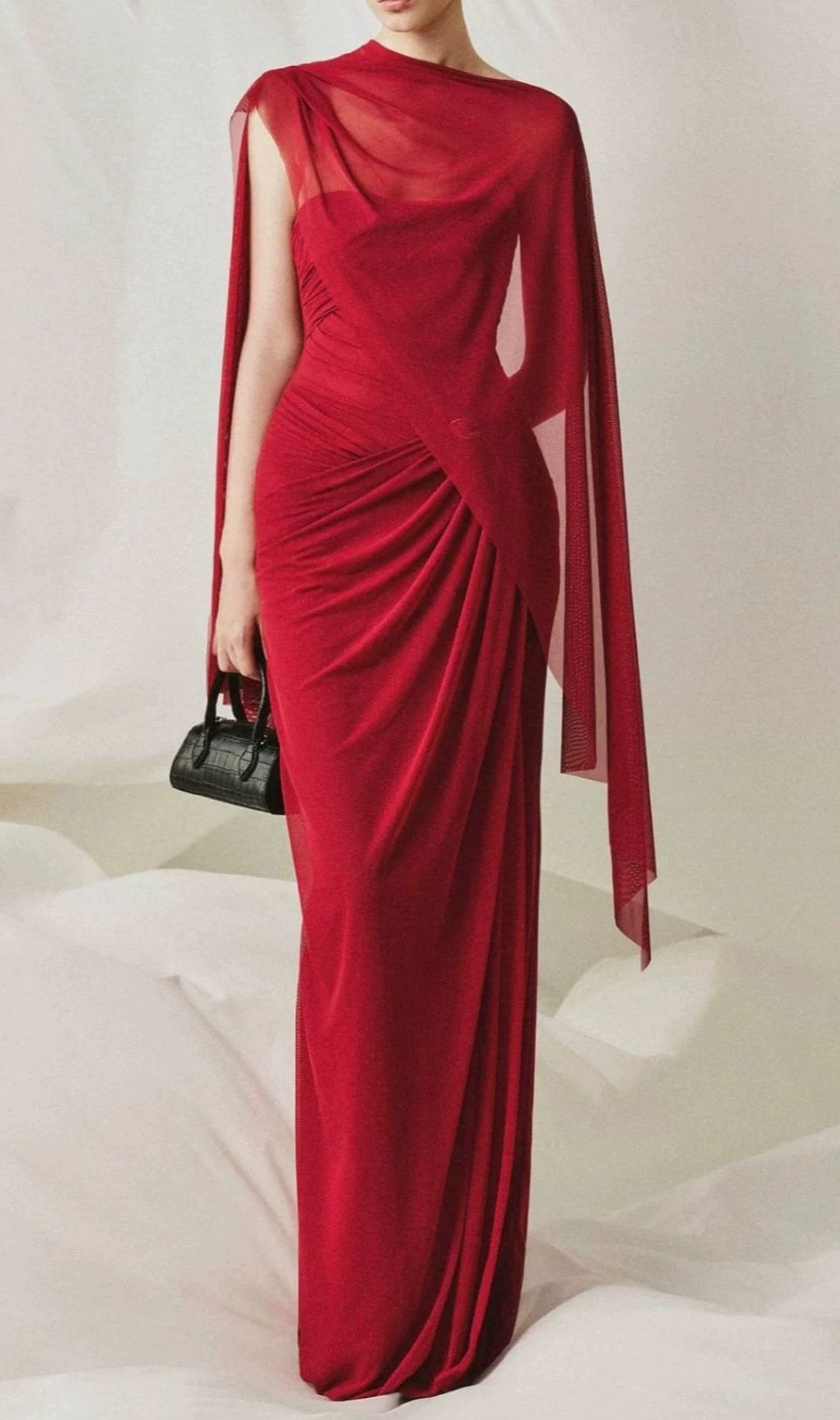 Lacey Red Ruched Maxi Dress
