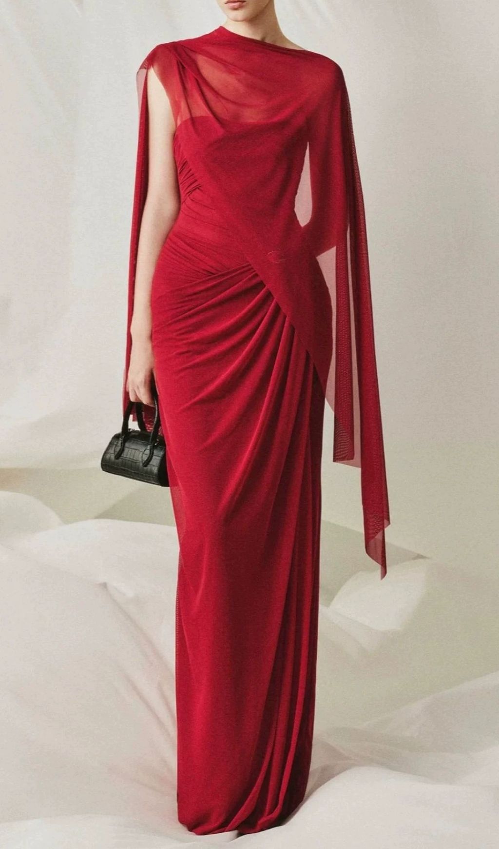 Lacey Red Ruched Maxi Dress