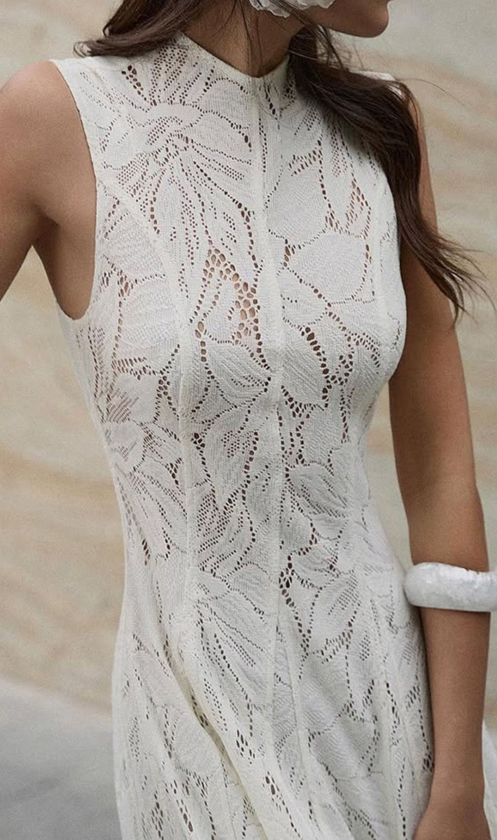 Flo White Leaves Lace Embroidery Maxi Dress