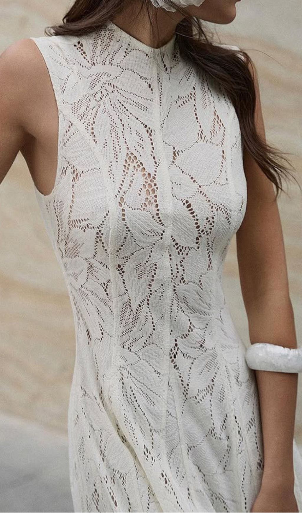 Flo White Leaves Lace Embroidery Maxi Dress