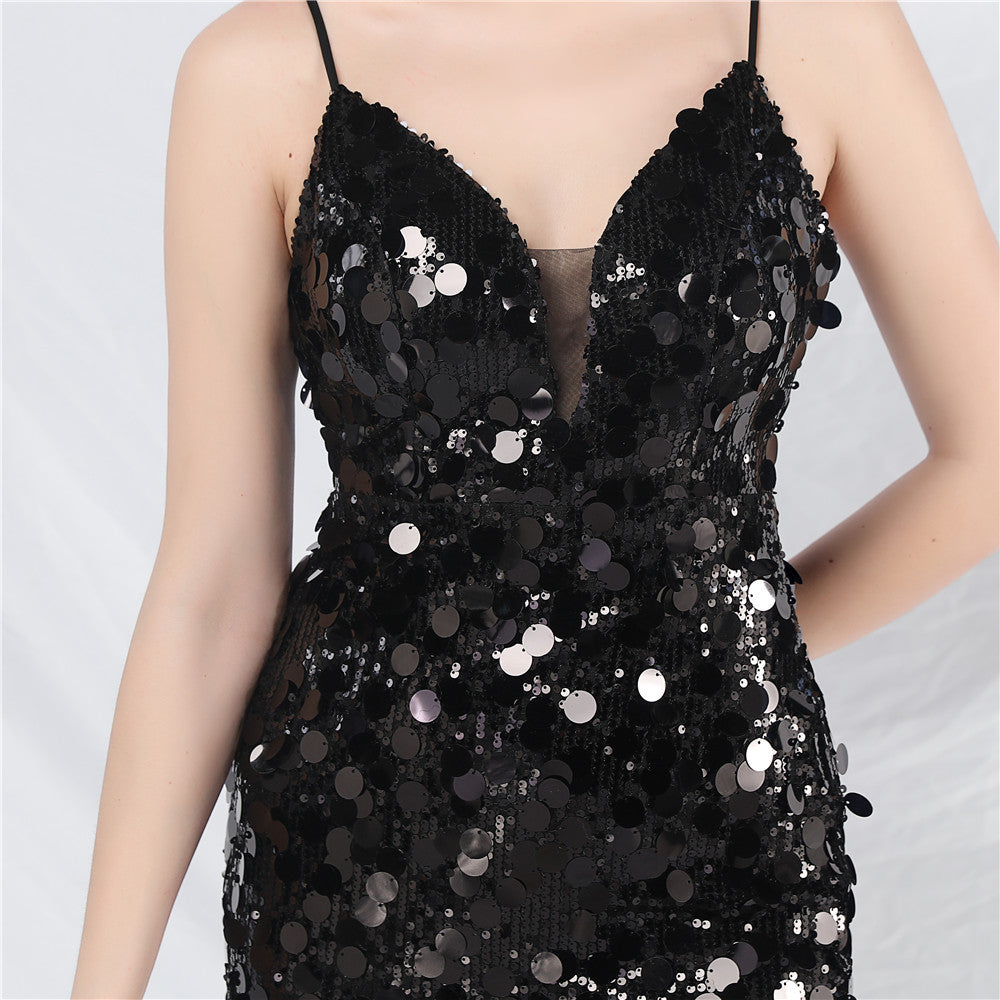 Chole Black Strappy Sequin Maxi Dress