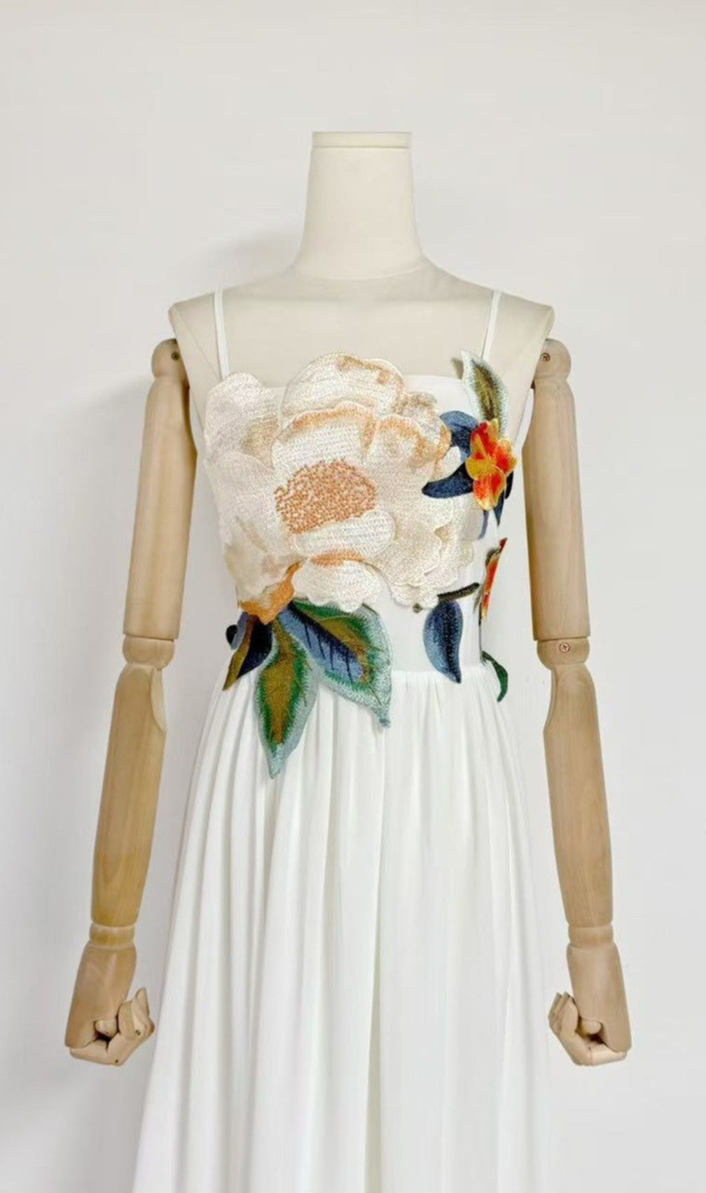 Emanuele White Flower Embroidery Maxi Dress