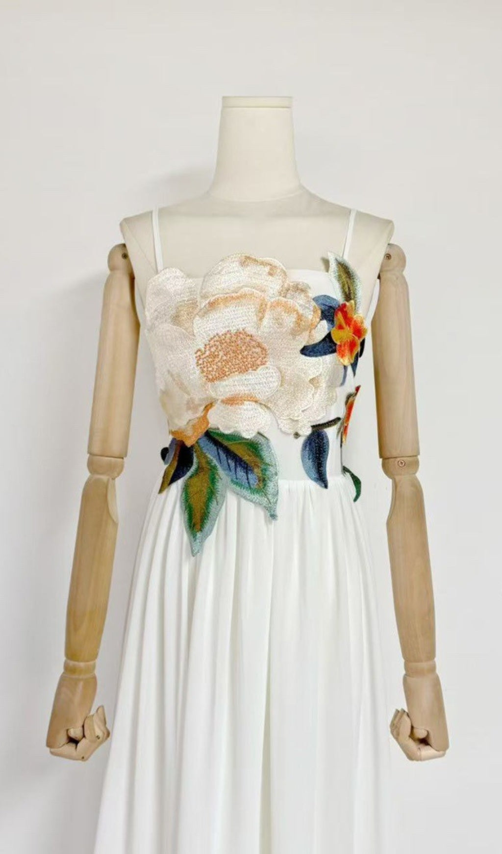 Emanuele White Flower Embroidery Maxi Dress