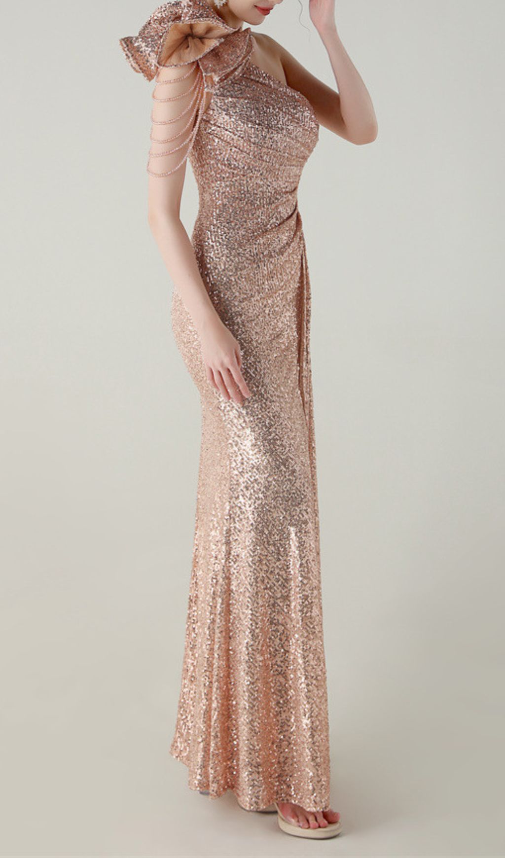 Ikia Dazzling One-Shoulder Sequin Maxi Gown with High Slit