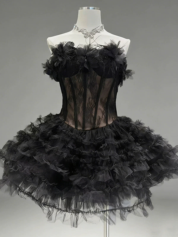 Kelii Strapless Corset Floral Mini Dress - Ruffled Party & Cocktail Gown