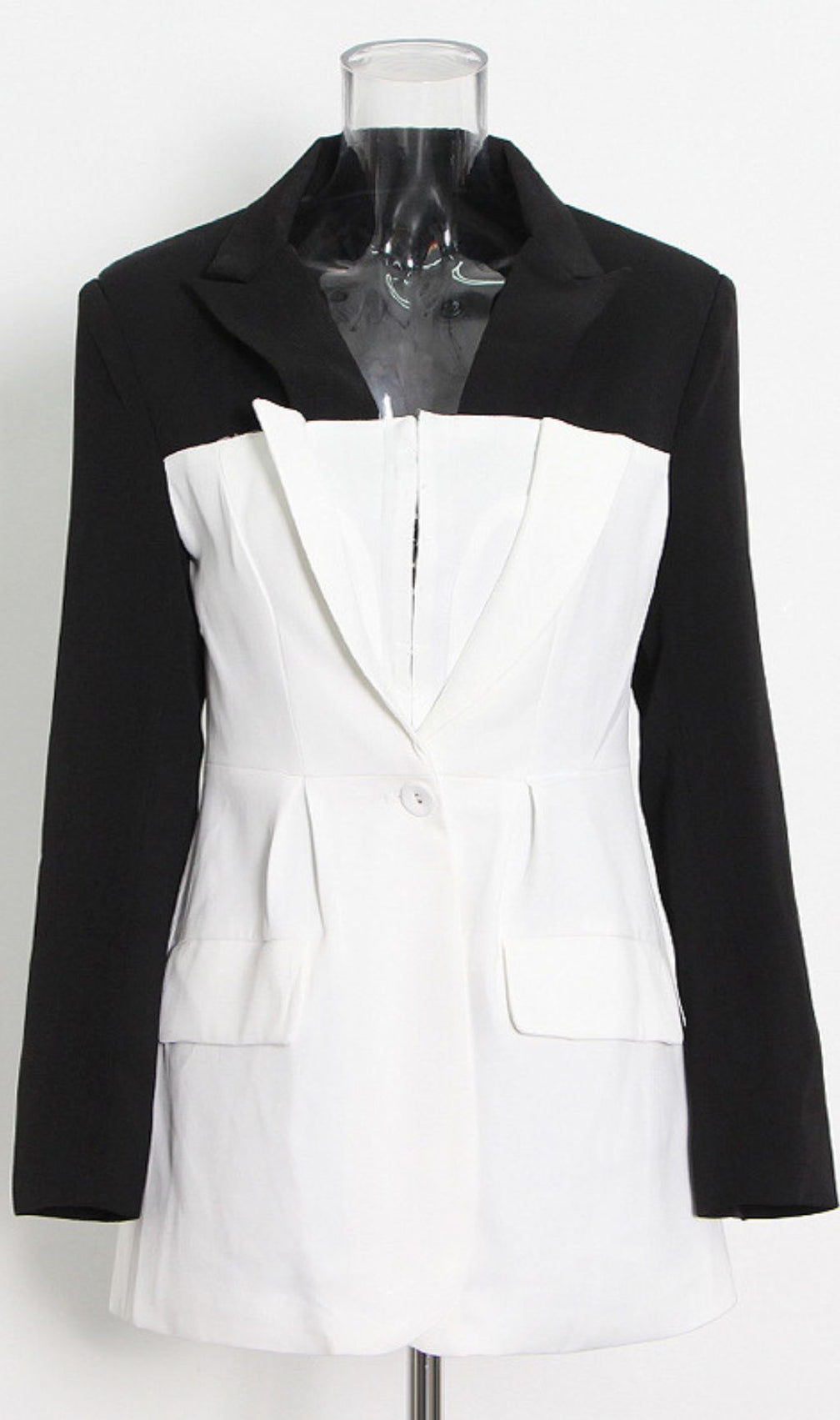 Idania Black & White Contrast Patchwork Blazer - Chic Tailored Statement Jacket