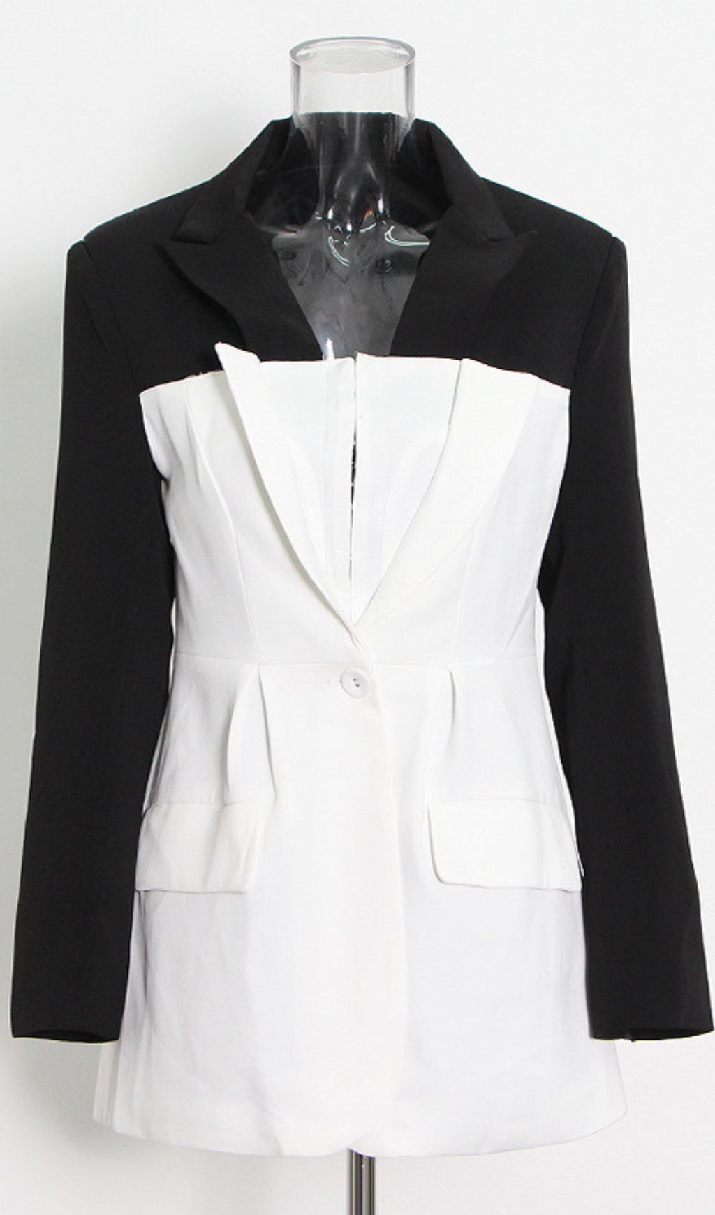 Idania Black & White Contrast Patchwork Blazer - Chic Tailored Statement Jacket