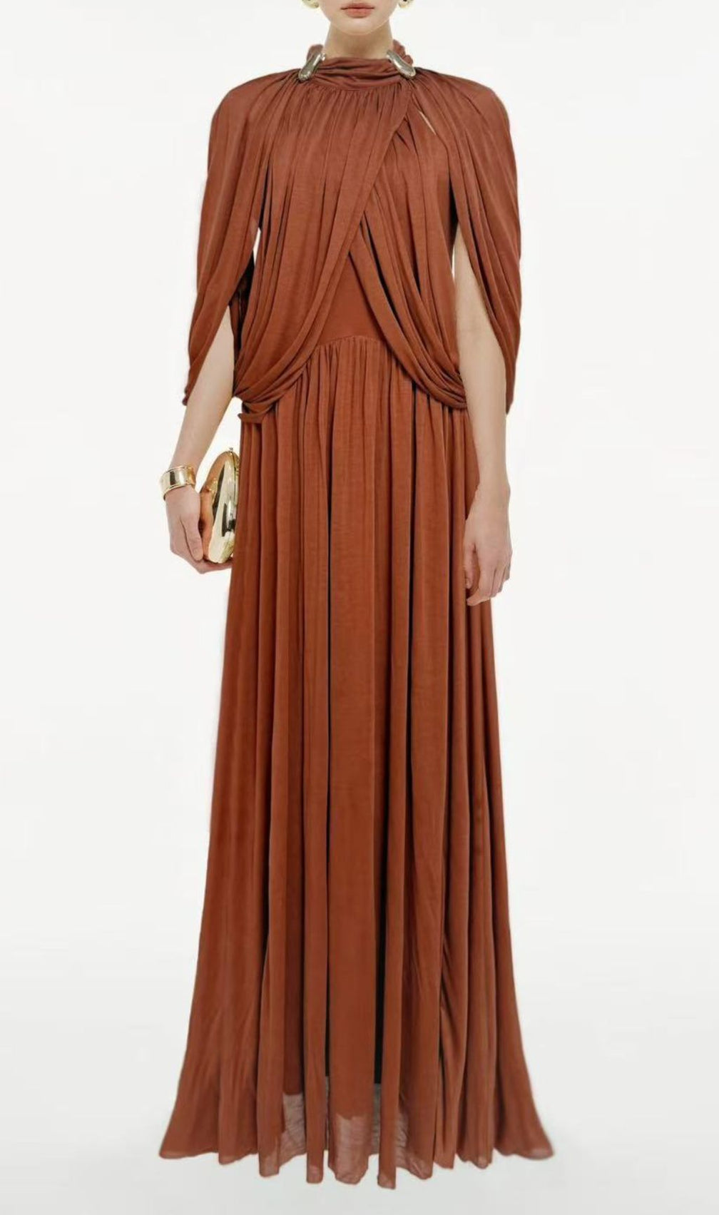 Jodell Elegant Pleated Maxi Dress - Architectural Drape Gown