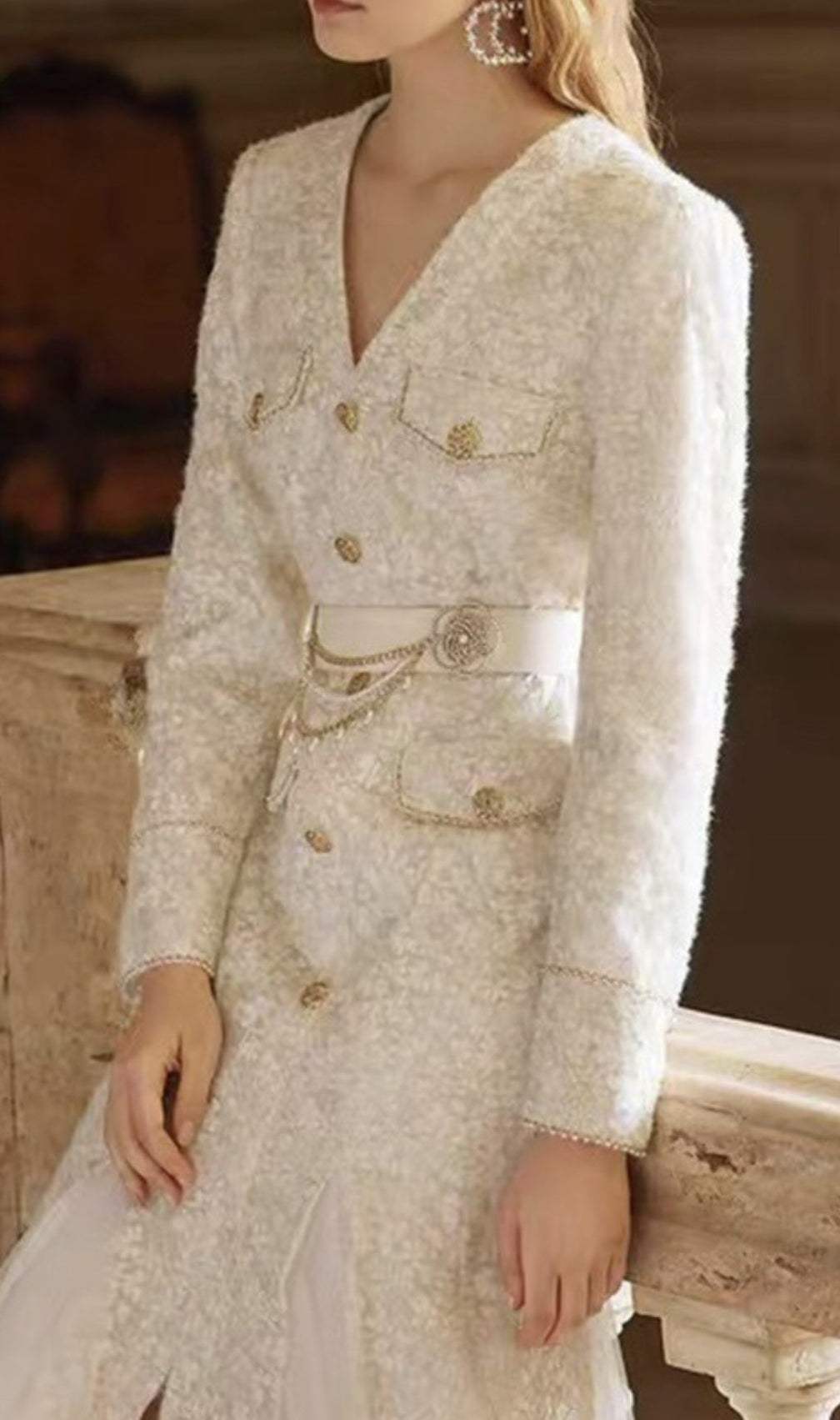 Beige Light Luxury Mesh Fishtail Lace Thickened Dress