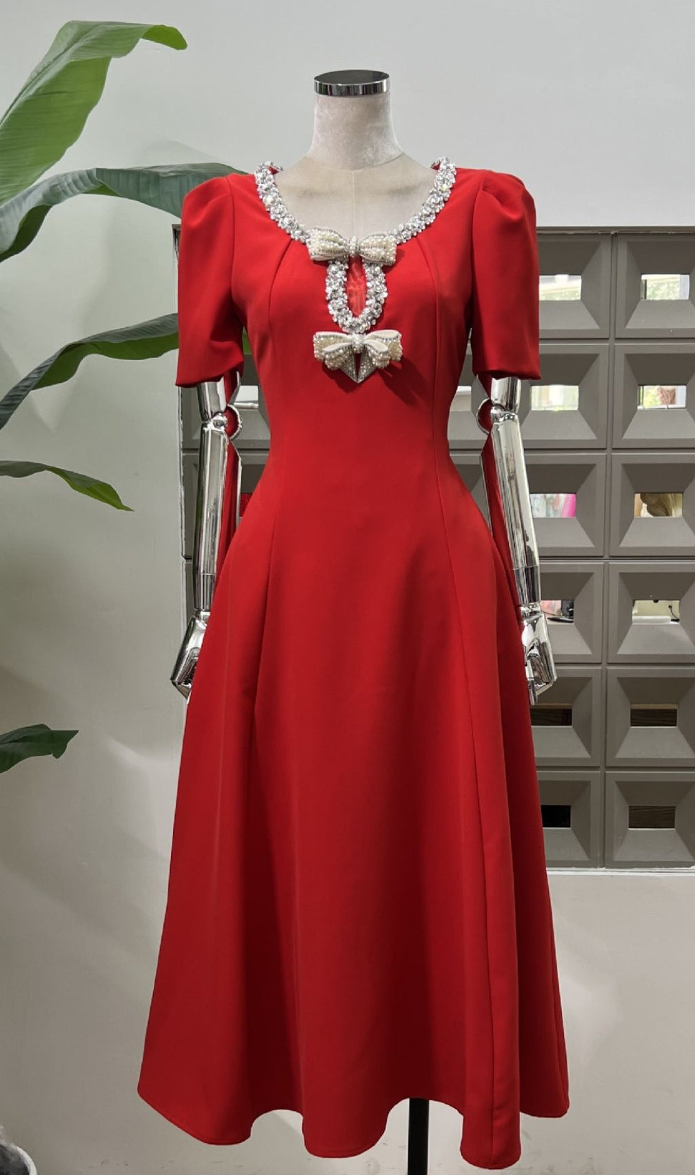 Faizah Bow Diamond Beaded Midi Dress