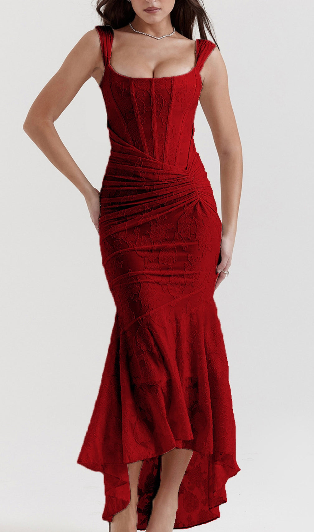 Anaëlle Red Floral Corset Maxi Dress