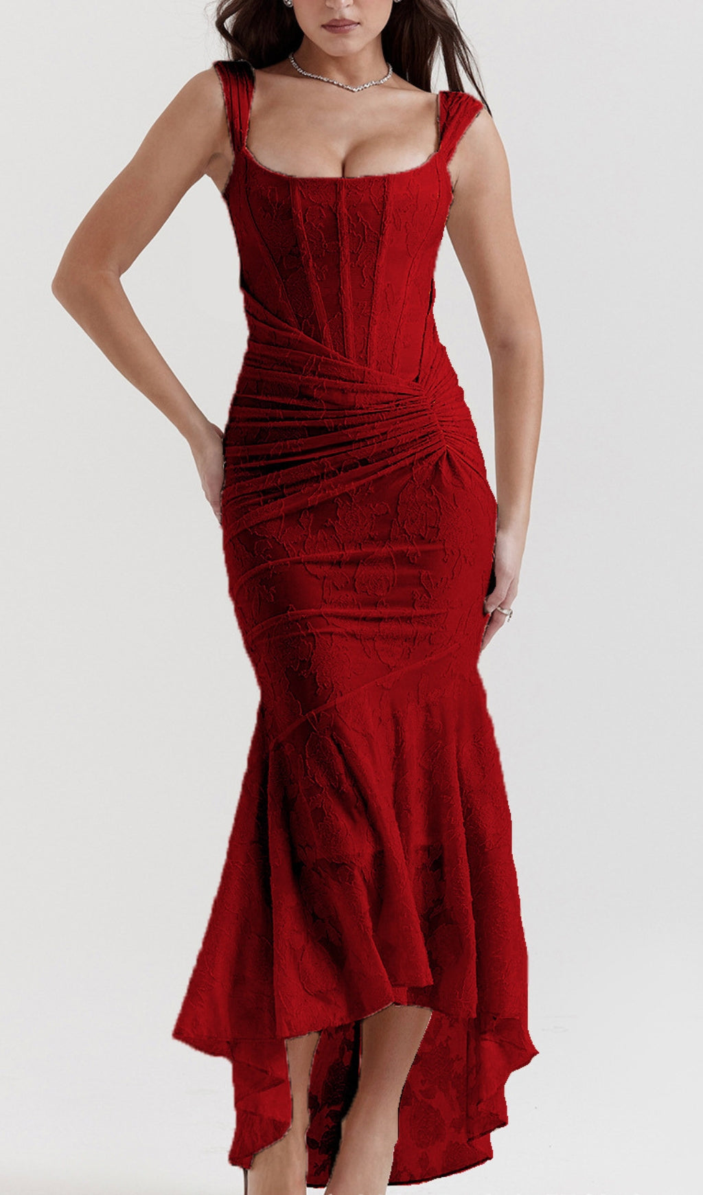 Anaëlle Red Floral Corset Maxi Dress