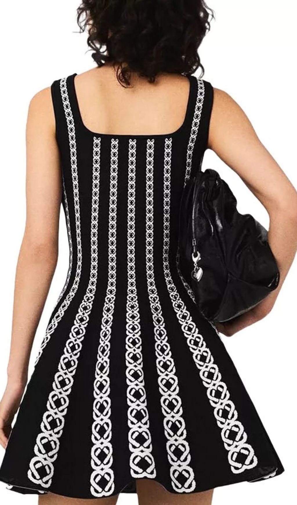 Russel Jacquard Sleeveless Fit & Flare Mini Dress - Black & White Pattern