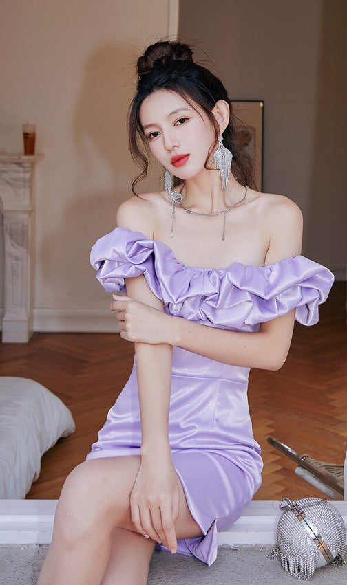 Dolores Ruffle Strapless mini Dress-purple