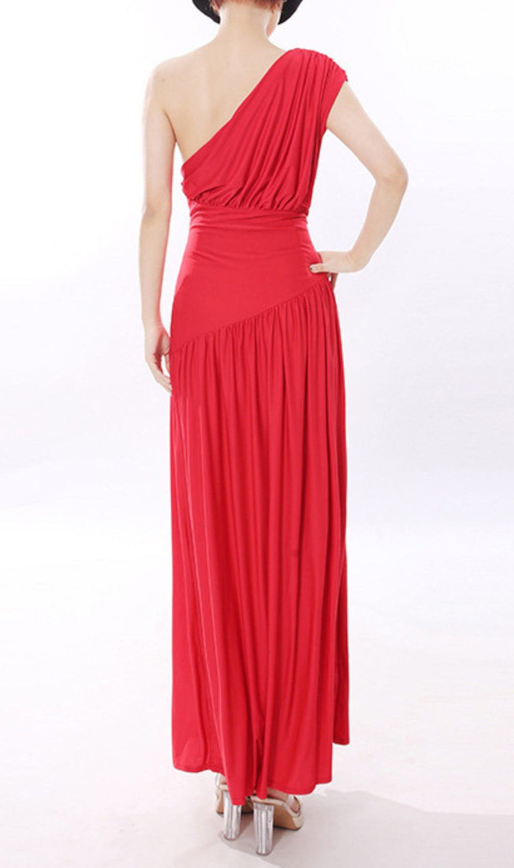 Jinte Scarlet Goddess One-Shoulder Maxi Gown - Elegant Formal Dress