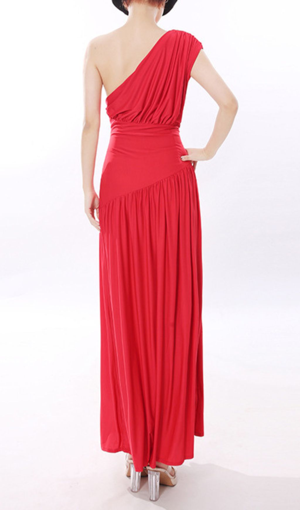 Jinte Scarlet Goddess One-Shoulder Maxi Gown - Elegant Formal Dress