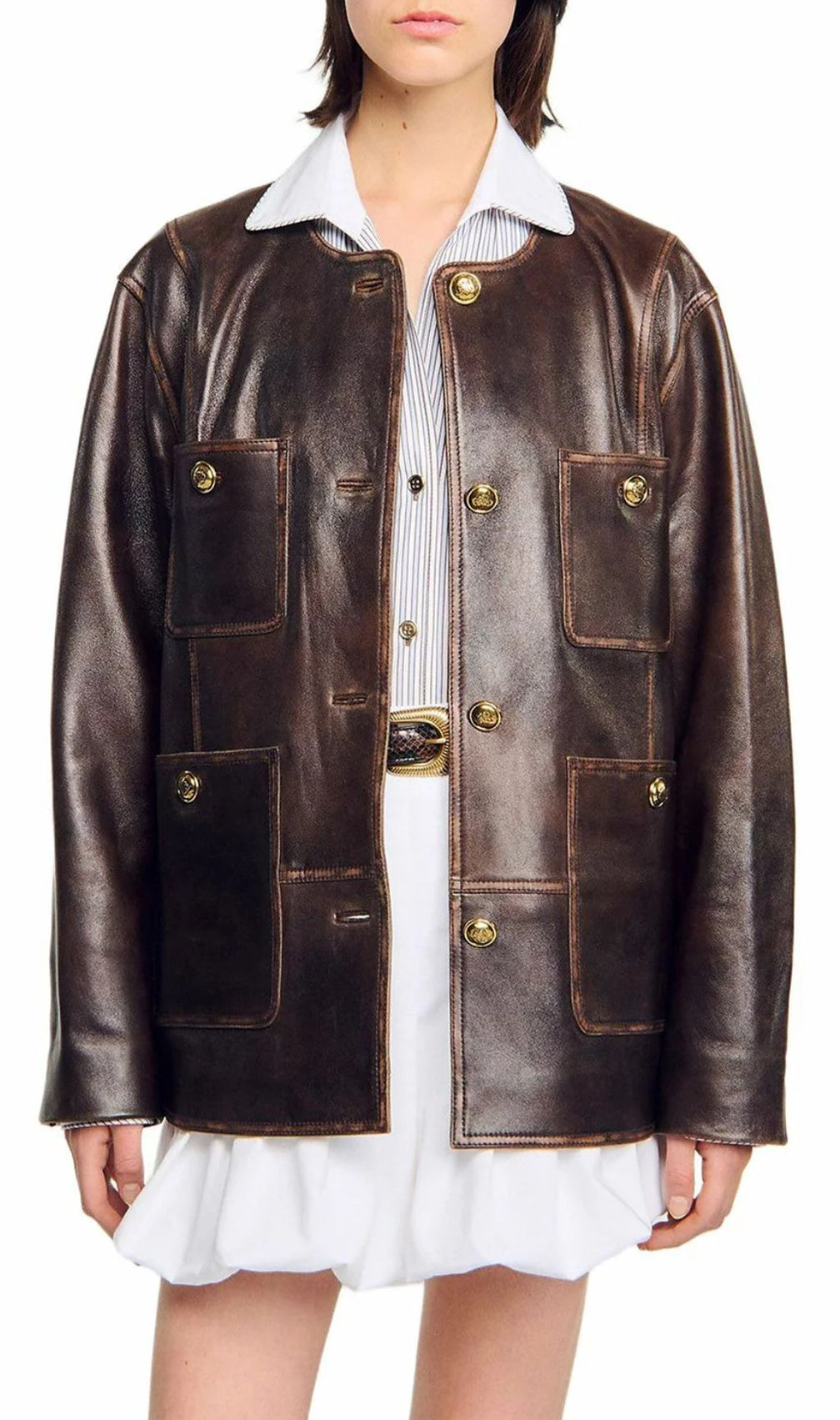 Women's Vintage Brown Distressed Leather Jacket | Relaxed Fit & Chic Style