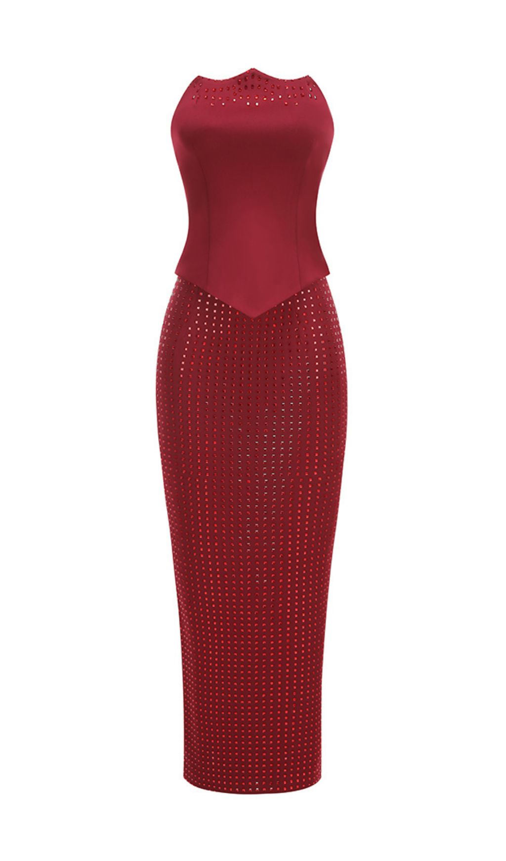 Isley Red Dazzling Embellished Strapless Corset Top & Maxi Skirt Set
