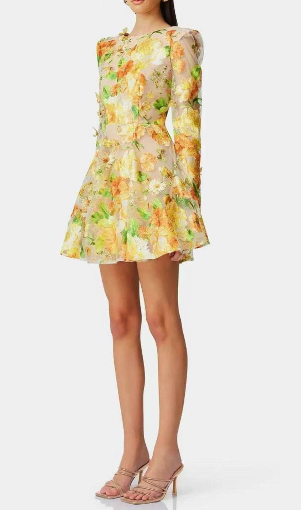 Empusa Yellow Flower Embroidery Mini Dress
