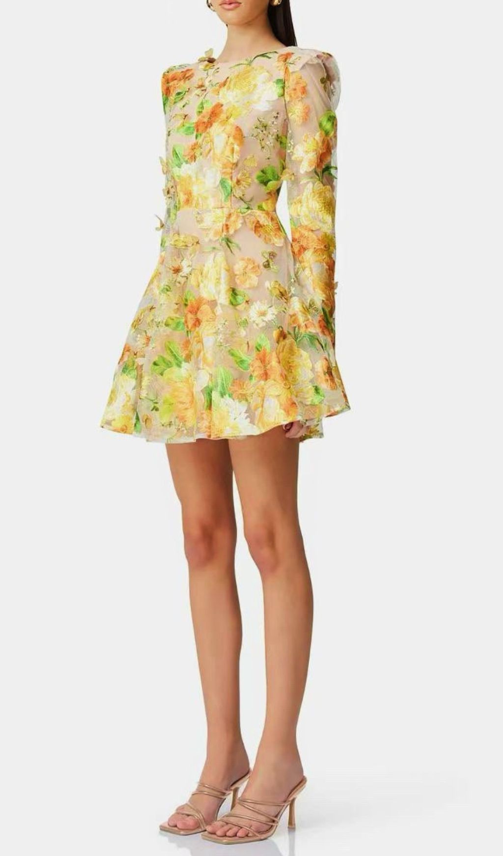 Empusa Yellow Flower Embroidery Mini Dress