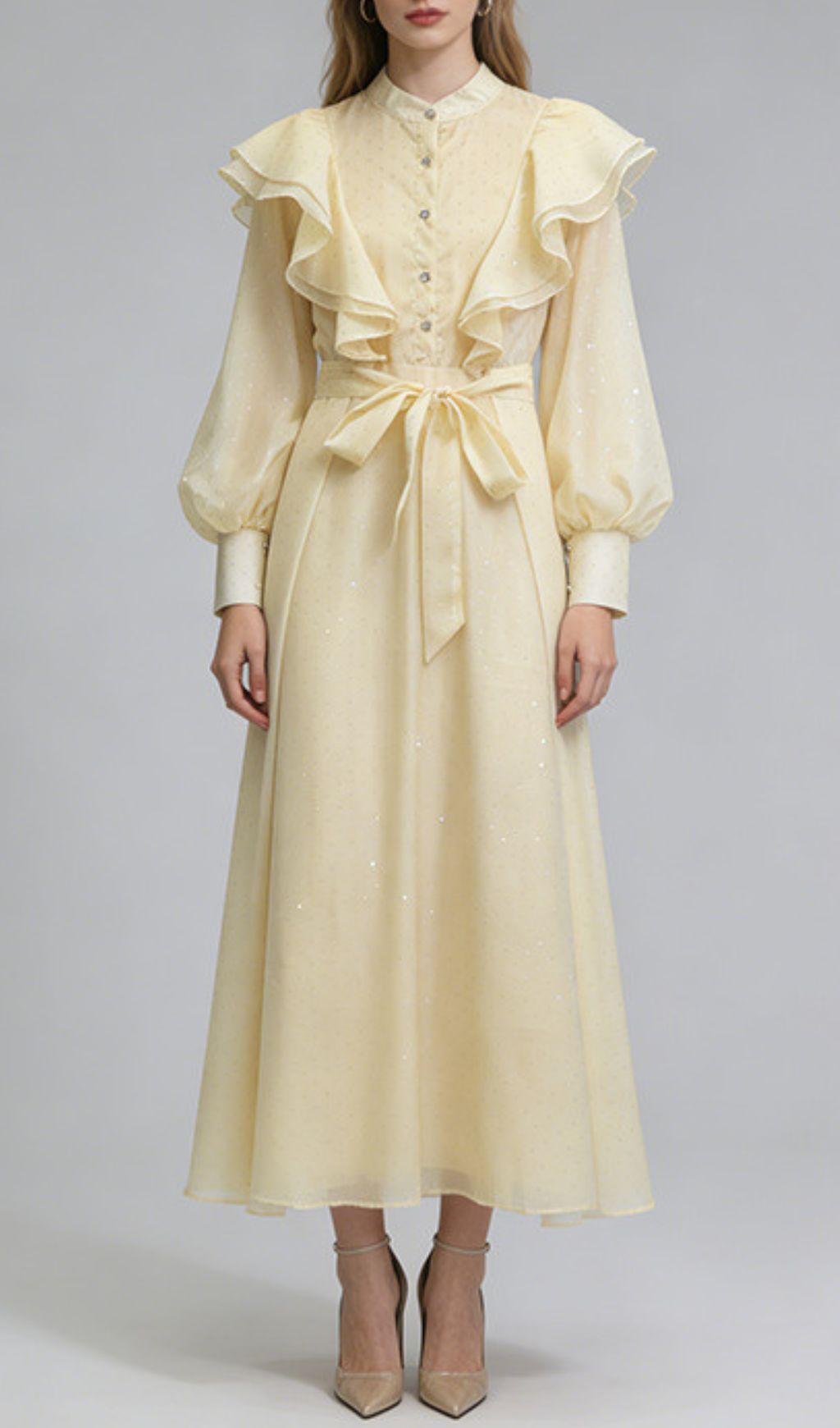 Jolanda Sparkle Ruffle Maxi Dress - Elegant Long Sleeve Gown