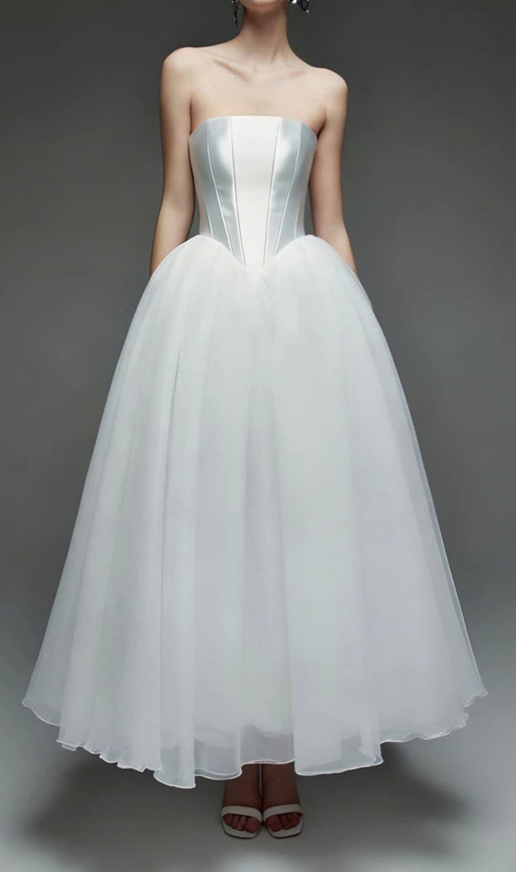 Keena Ethereal White Strapless Corset Wedding Dress with Sculptural Bow