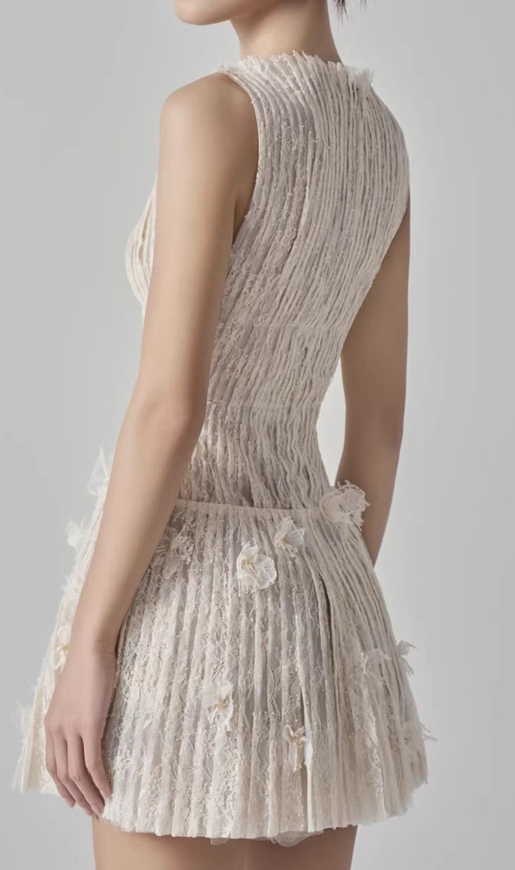 Darda Beige Flower Lace Mini Dress