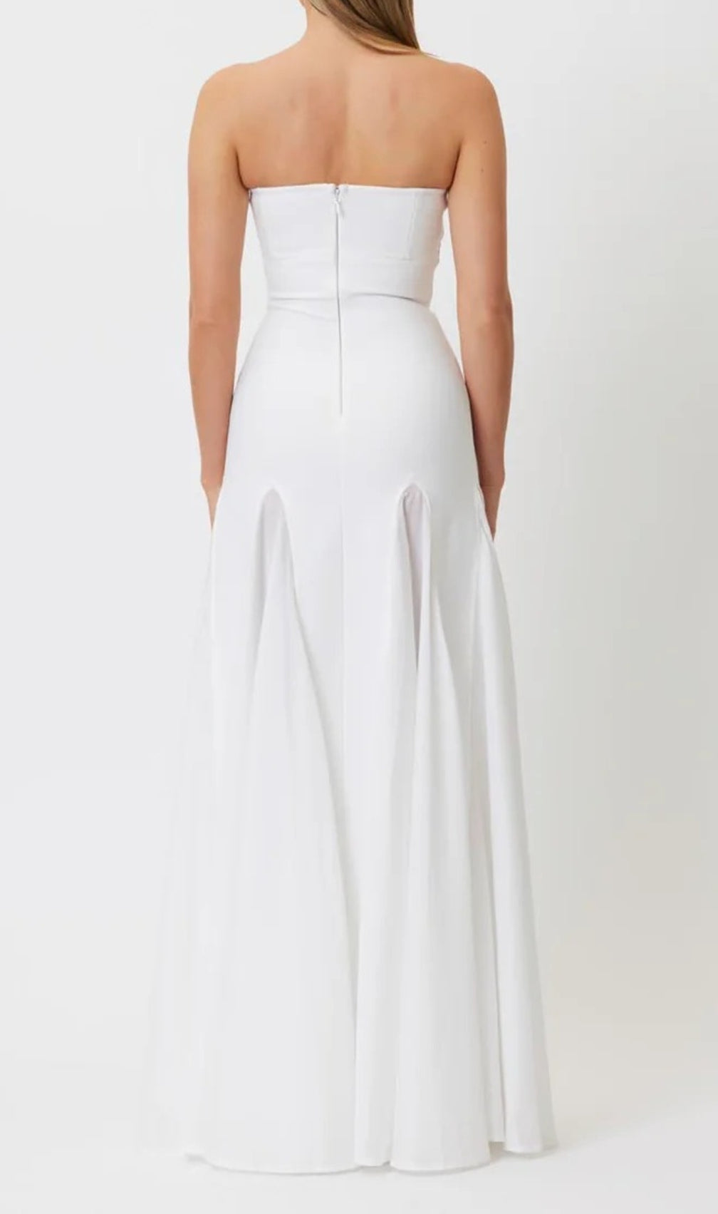 Strapless Mesh Insert A Line Maxi Dress White