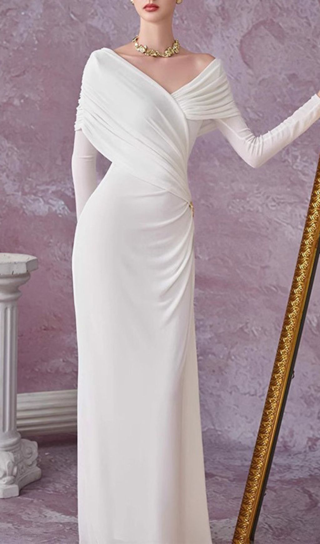 Goldy Ruched Long Sleeve Maxi Dress