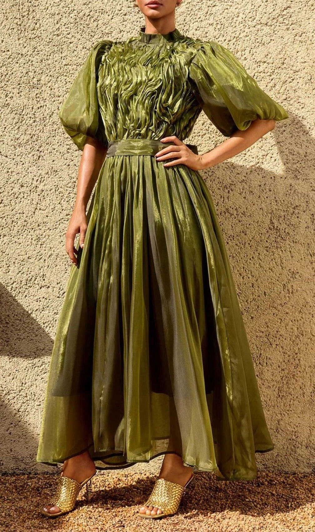 Zylarion Puff Sleeve Ruffle Maxi Dress