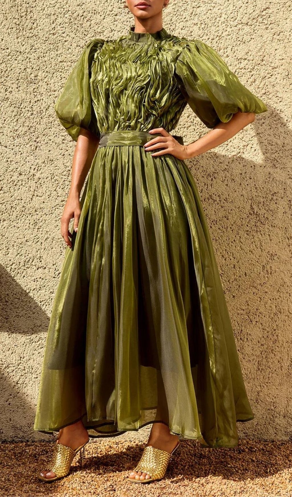 Zylarion Puff Sleeve Ruffle Maxi Dress
