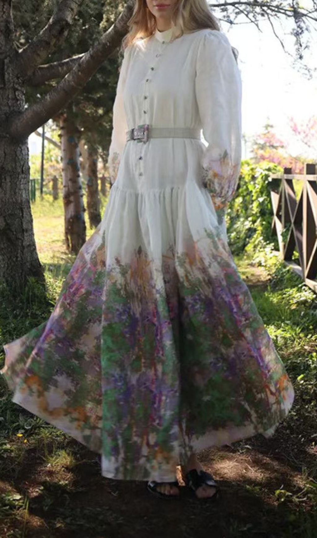 Huela Artistic Flow Maxi Dress | Vibrant Print Long Sleeve for Women