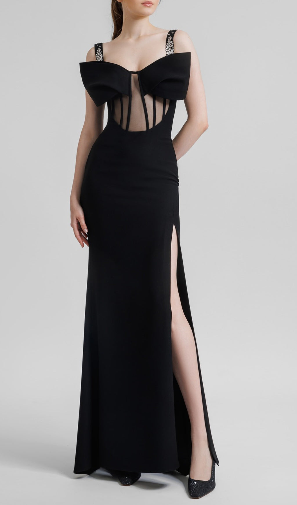 Ceylan Black Mesh Maxi Dress