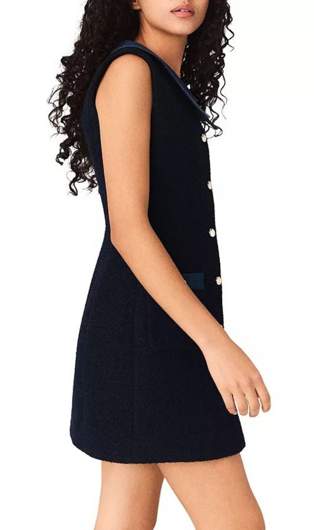 Chic Denim Collar Sleeveless Mini Dress - Gold Button A-Line Style