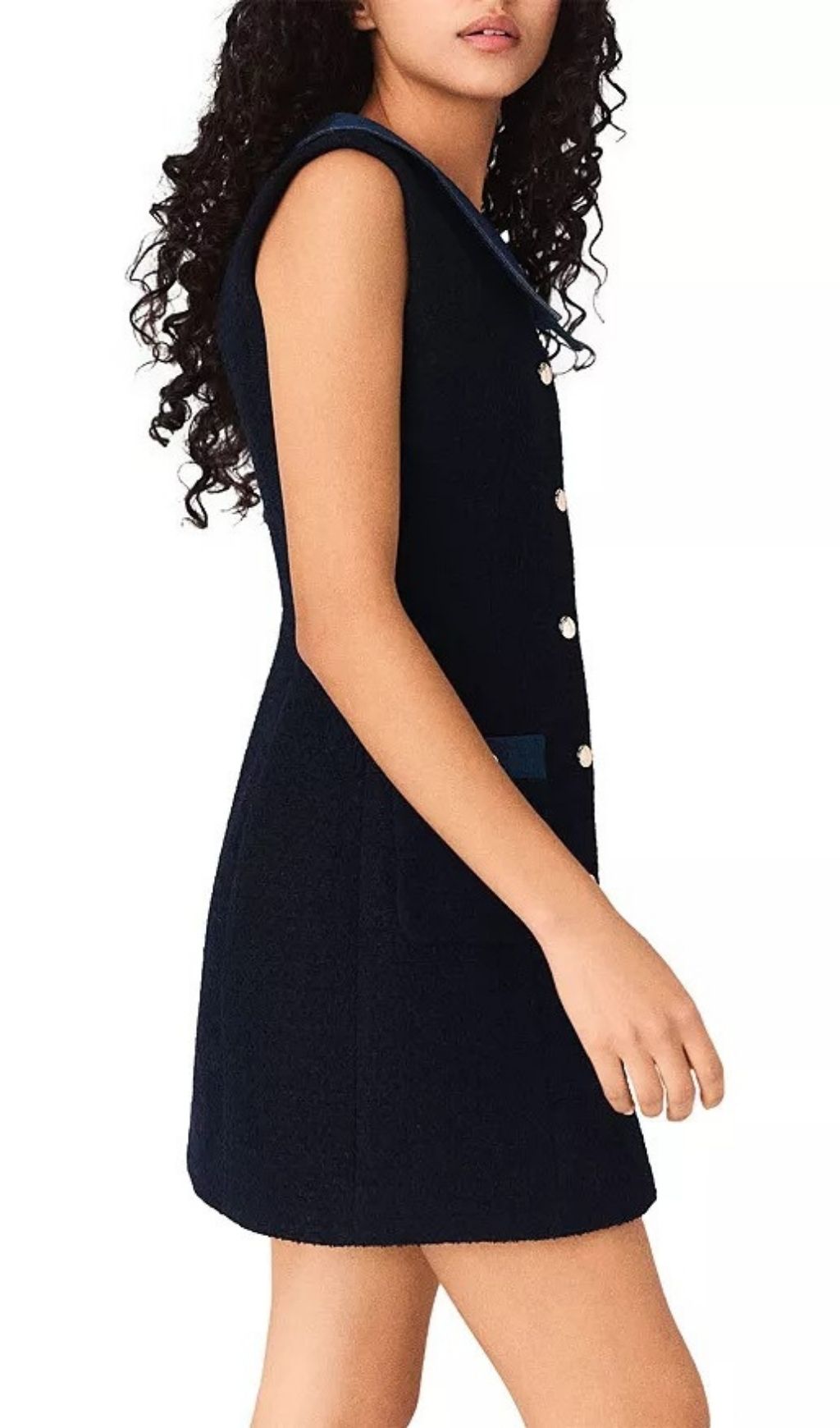 Chic Denim Collar Sleeveless Mini Dress - Gold Button A-Line Style