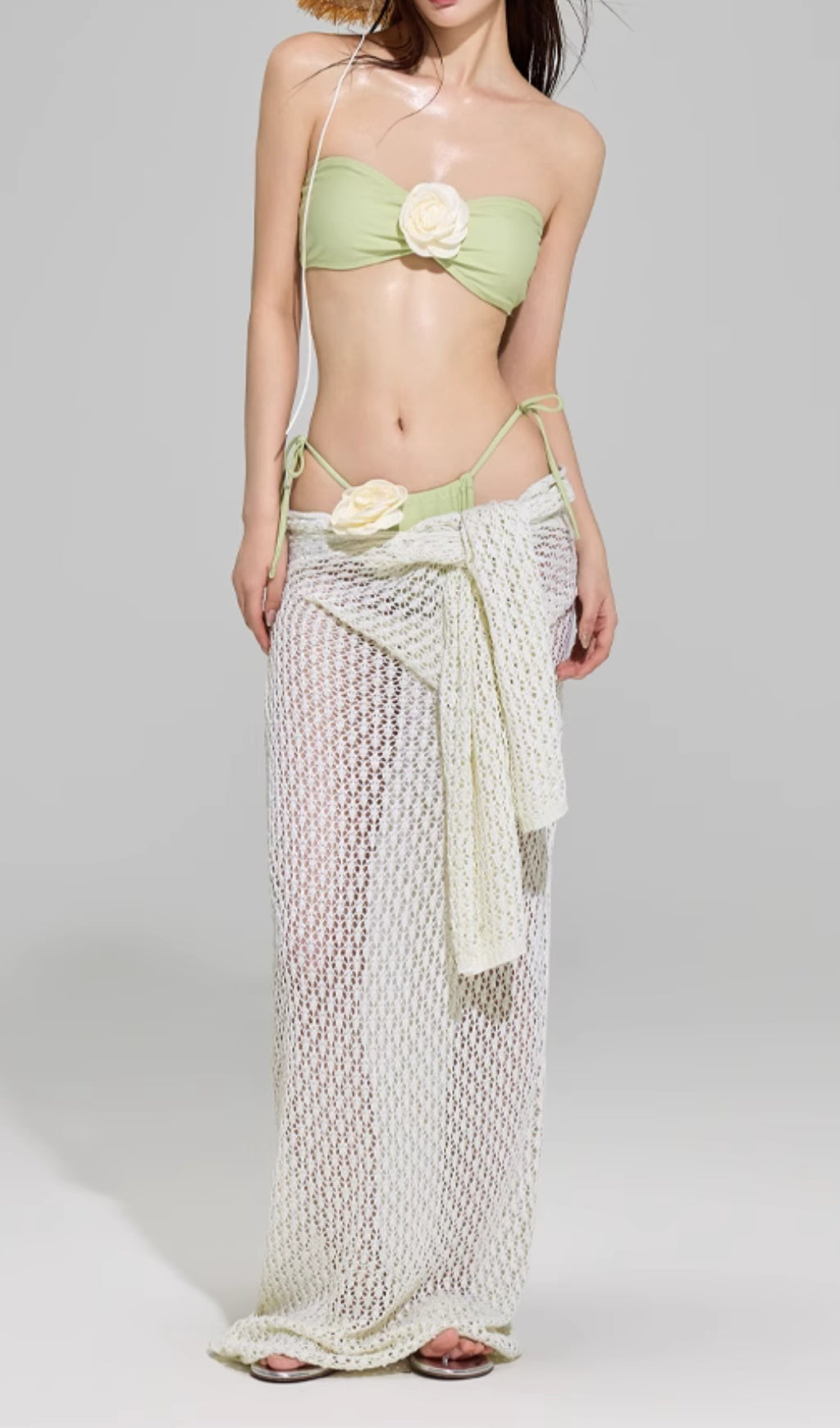 Dillan Green Flower Three-Piece Swimsuit