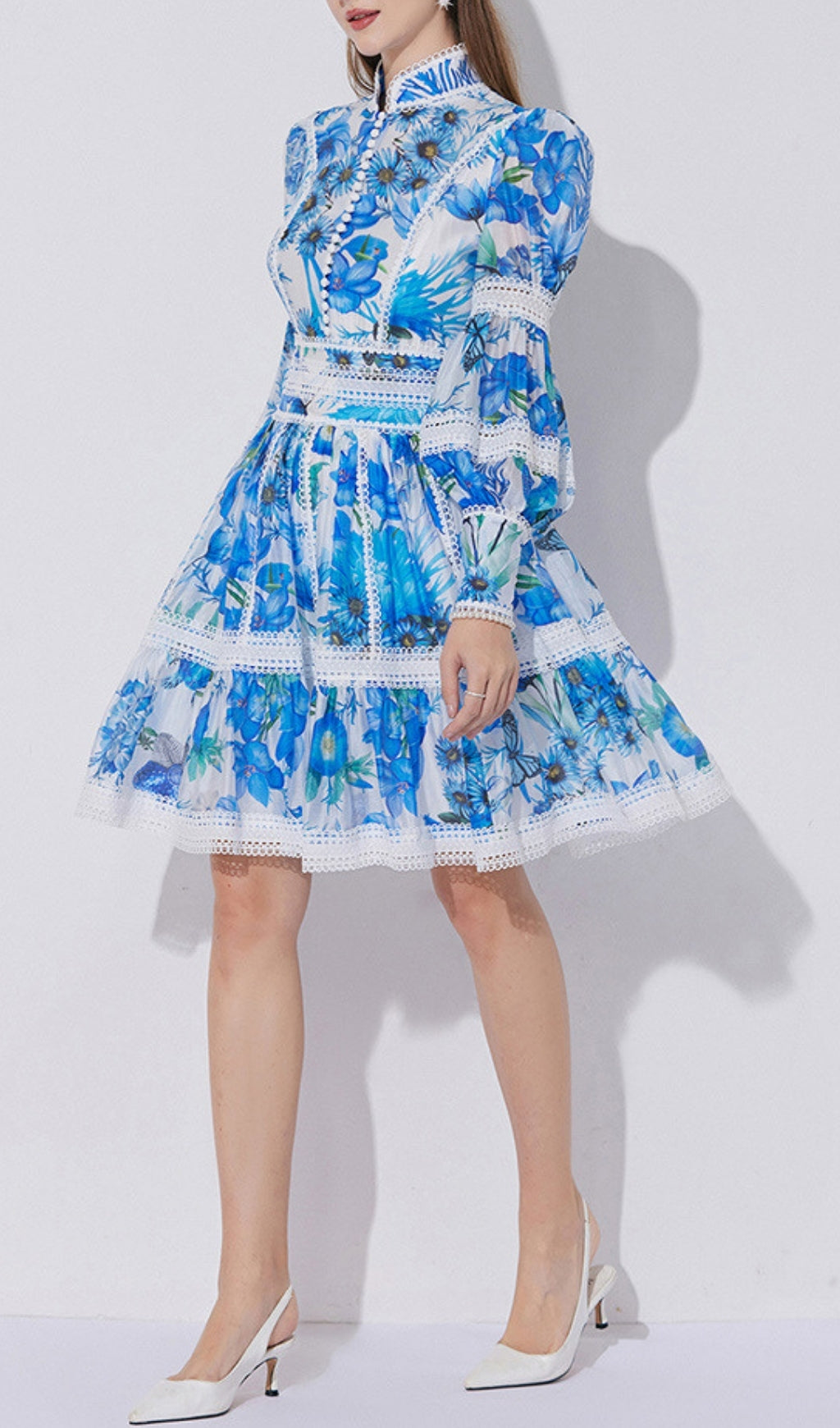 Erlene Blue Long Sleeve Mini Dress