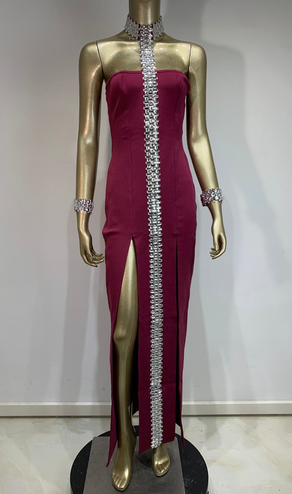 Bubba Bandage Maxi Dress With Diamond Choker And Bracelet