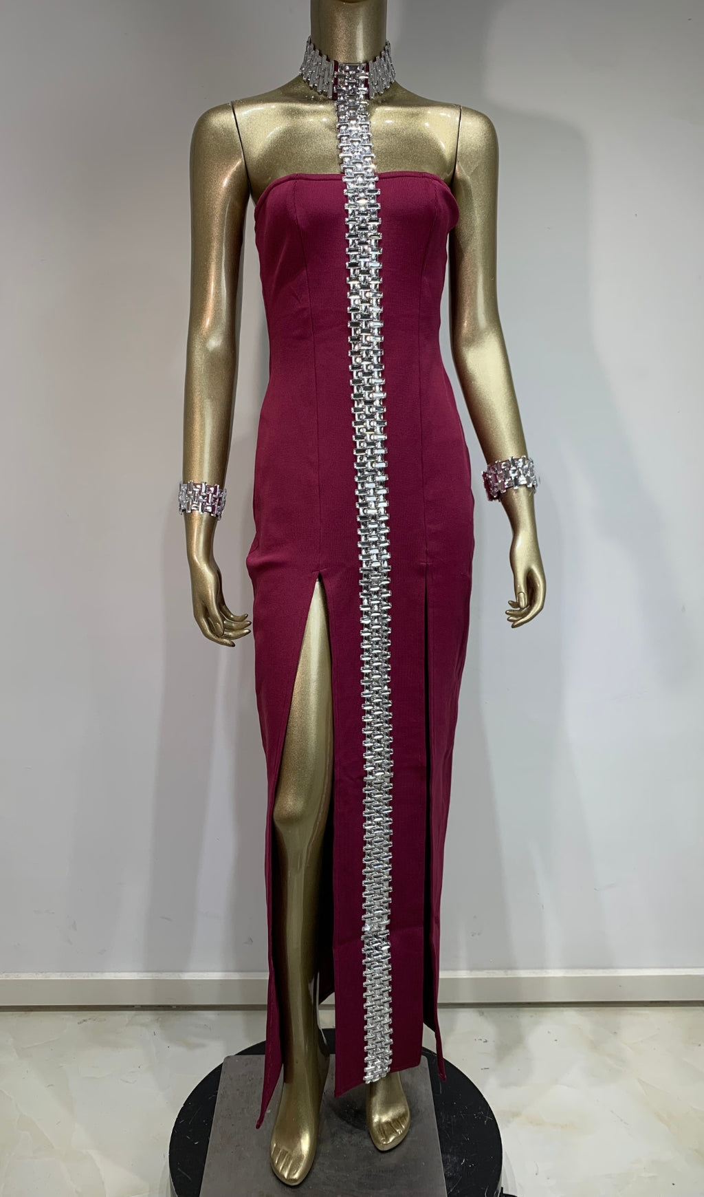 Bubba Bandage Maxi Dress With Diamond Choker And Bracelet