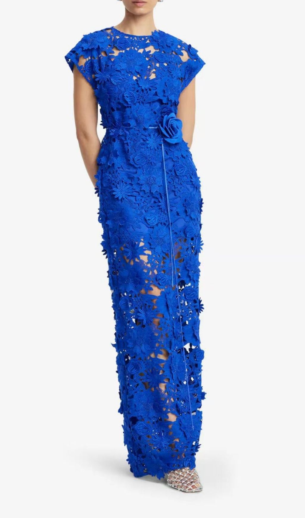 Kiera Blue 3D Floral Lace Maxi Gown - Ethereal Special Occasion Dress