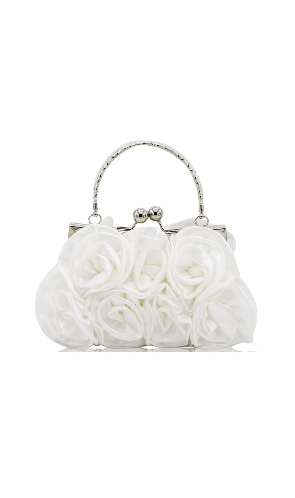 Adahy Elegant White Floral Satin Evening Clutch Bag with Handle
