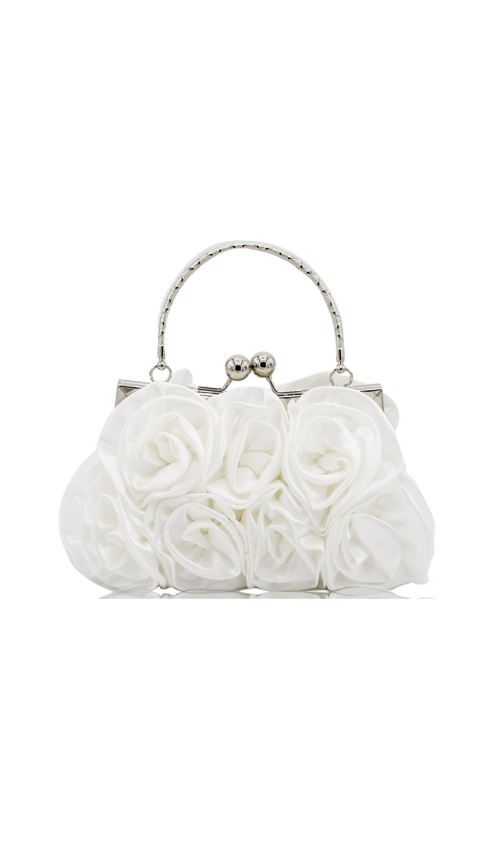 Adahy Elegant White Floral Satin Evening Clutch Bag with Handle
