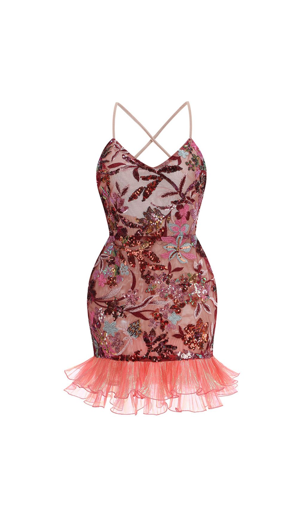 Fatin Flower Sequin Embroidery Mini Dress