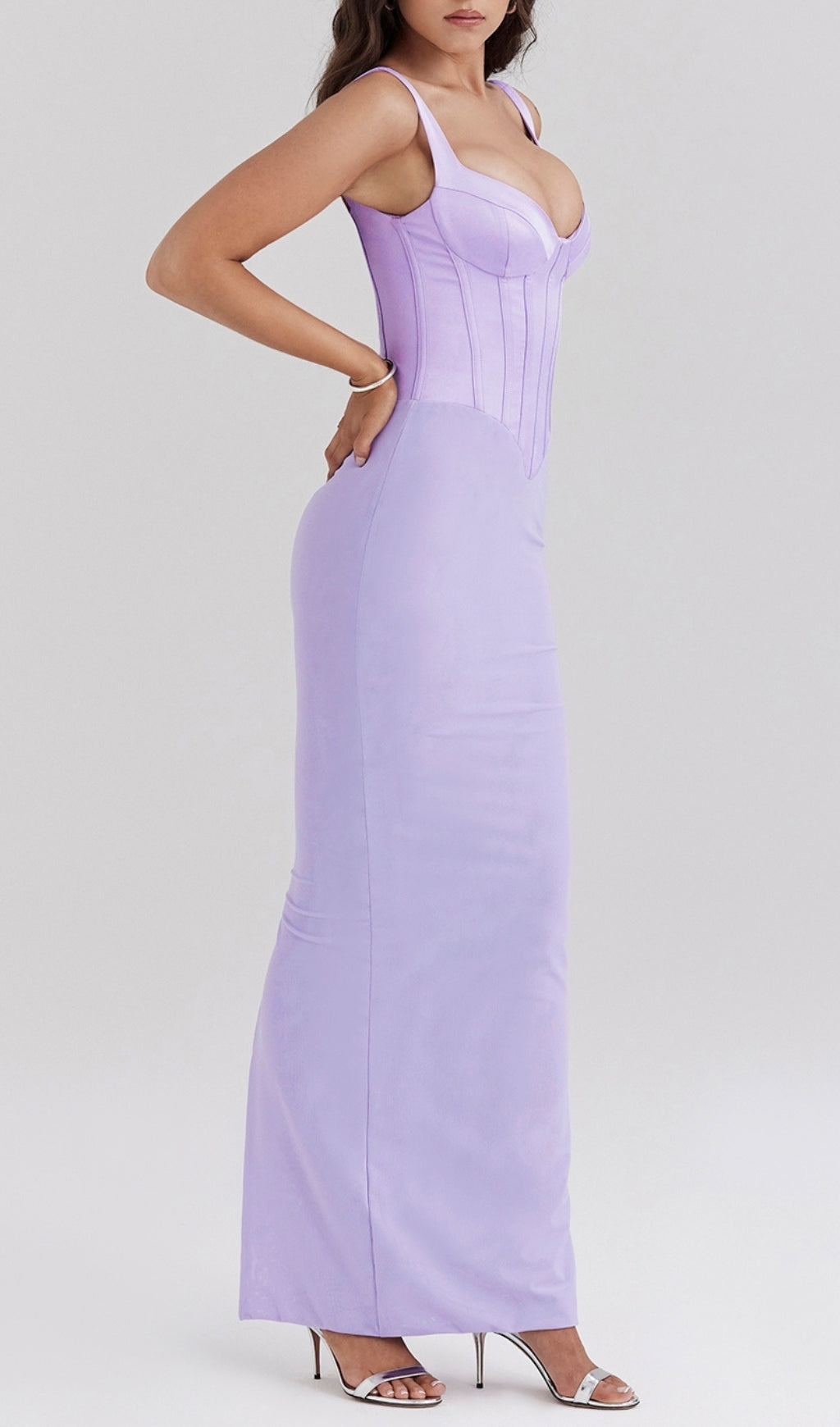 Caelyn Orchid Satin Corset Maxi Dress