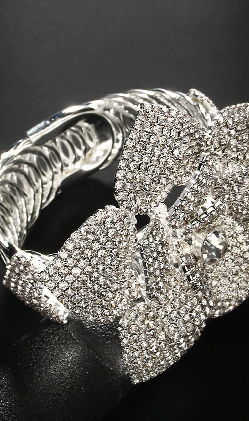 Kaira Dazzling Diamante Flower Bracelet - Elegant Floral Statement Cuff
