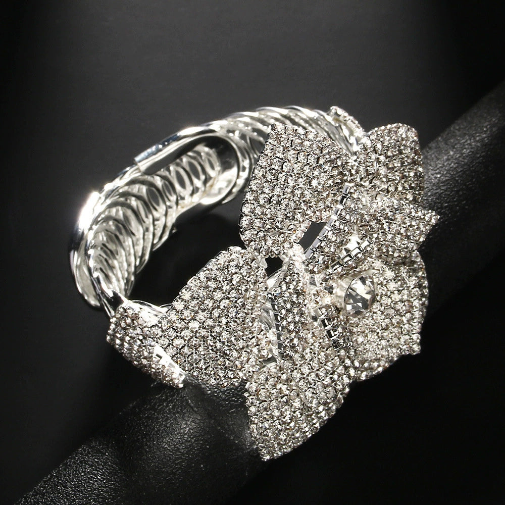 Kaira Dazzling Diamante Flower Bracelet - Elegant Floral Statement Cuff