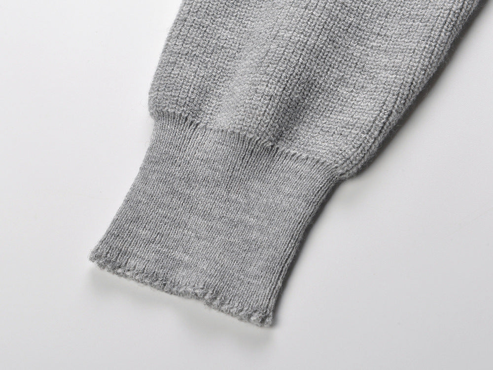 Berlin Chic Knit Polo Sweater with Contrast Piping | Women's Grey V-Neck Top