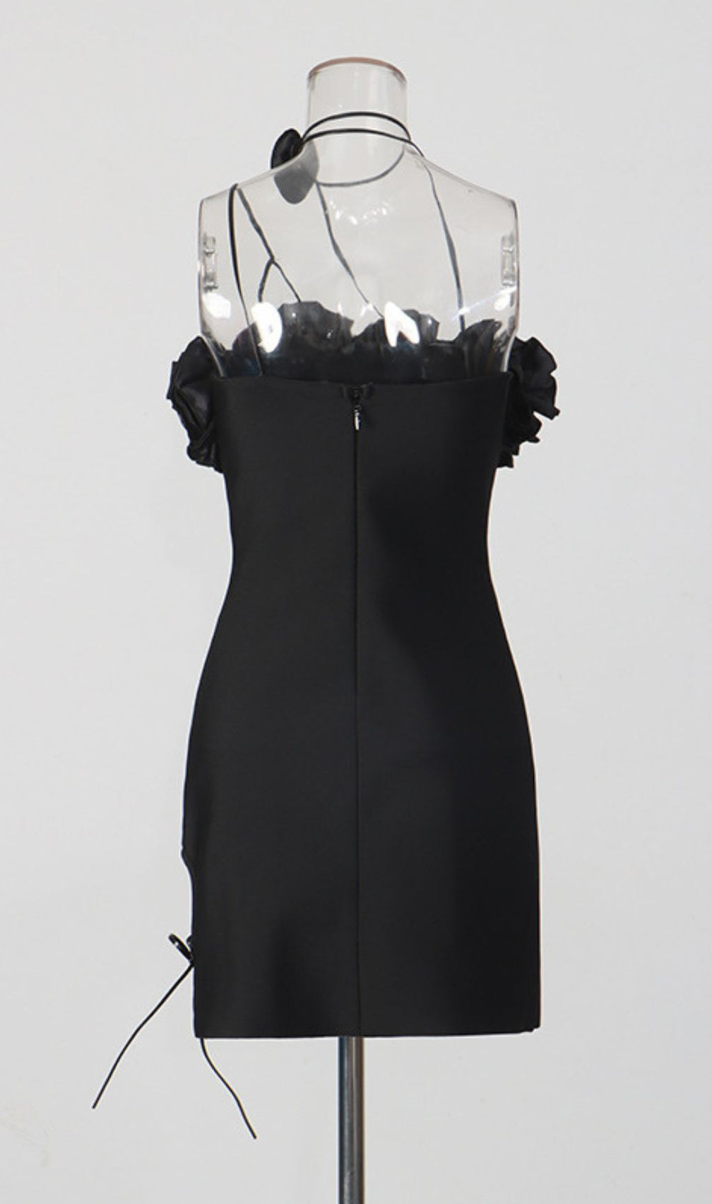 Filippa Black Floral Ruffle Mini Dress with Adjustable Tie-Side Slit